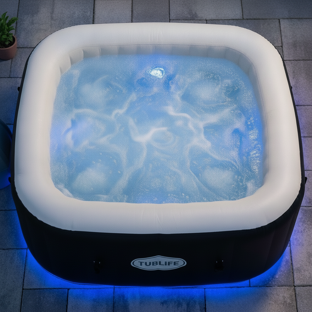 Top view of the TUBLIFE spa bubbling with 120 jets
